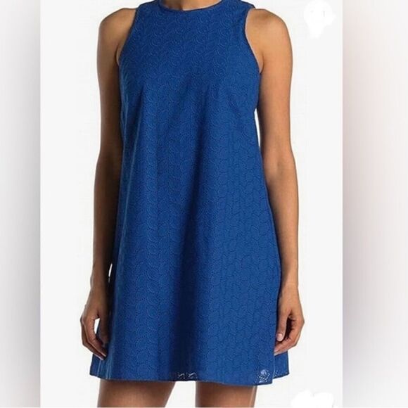 NWT Calvin Klein Sleeveless Round Neck Trapeze Dress Blue Size 6 - Picture 1 of 9